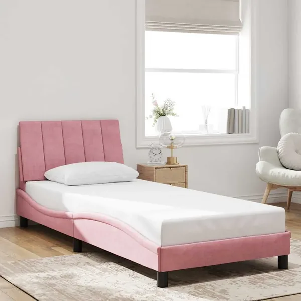 Cadre de lit sans matelas Hanko rose 90x200 cm velours