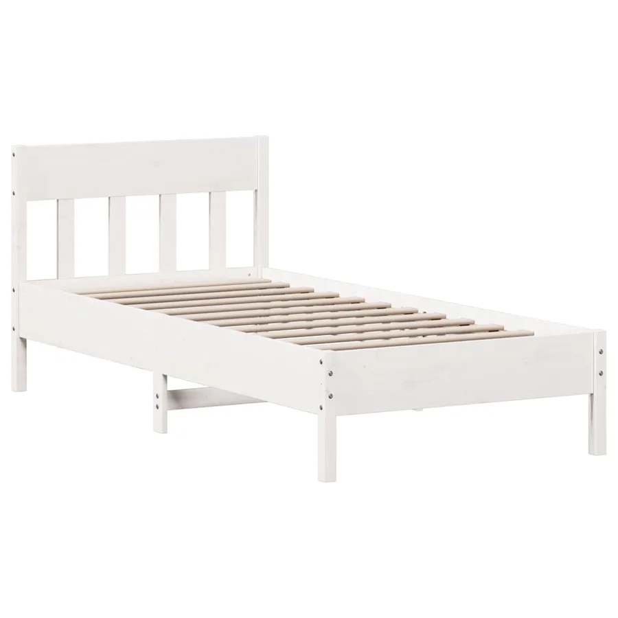 Cadre de lit sans matelas blanc 75x190 cm bois de pin massif - 2