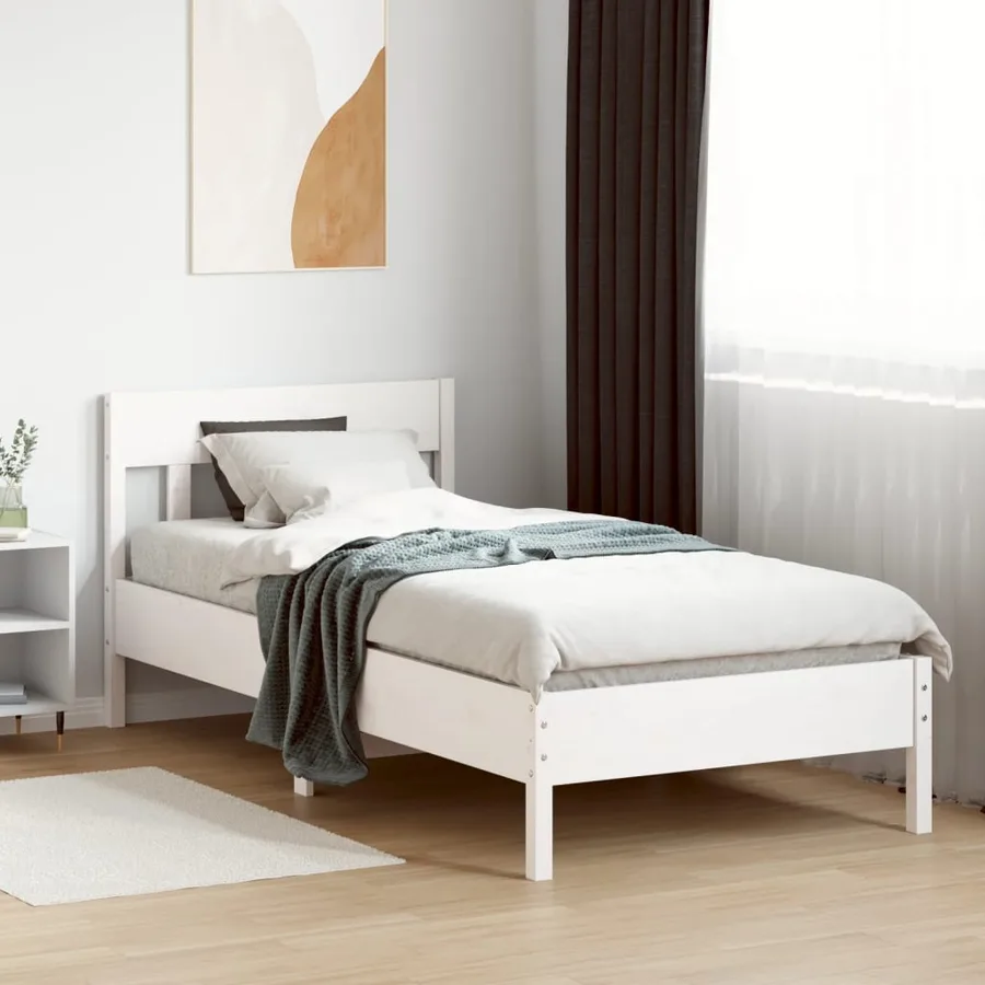 Cadre de lit sans matelas blanc 75x190 cm bois de pin massif - 3