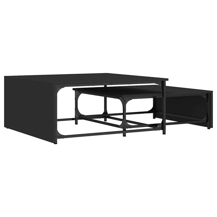 Tables basses gigognes 2 pcs noir bois d'ingénierie et métal - 2
