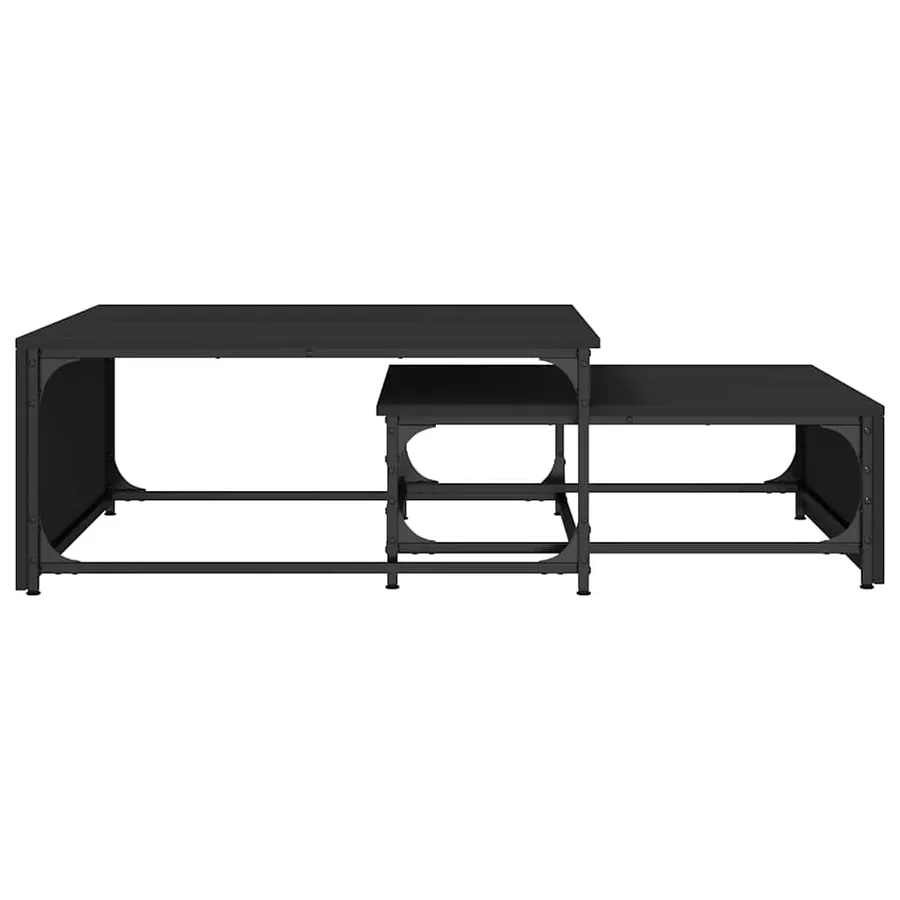 Tables basses gigognes 2 pcs noir bois d'ingénierie et métal - 5
