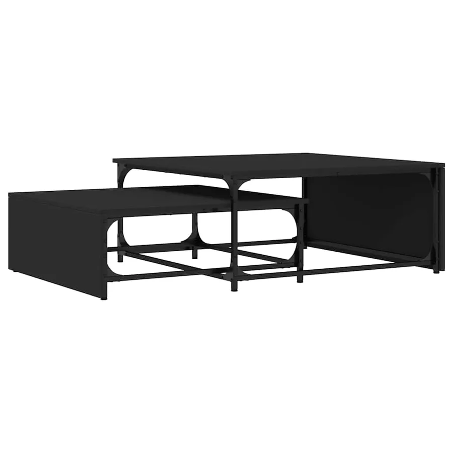 Tables basses gigognes 2 pcs noir bois d'ingénierie et métal - 7