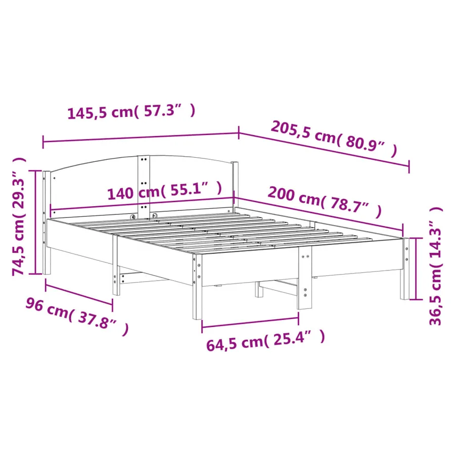 Cadre de lit sans matelas cire marron 140x200cm bois pin massif - 9