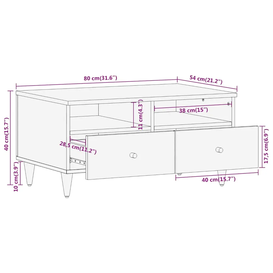 Table basse 80x54x40 cm bois de manguier massif - 10