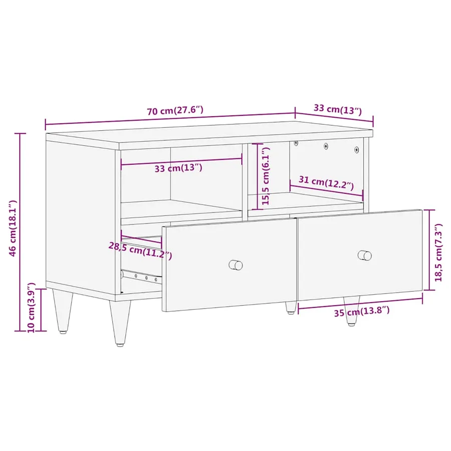 Meuble TV 70x33x46 cm Bois massif de manguier - 11