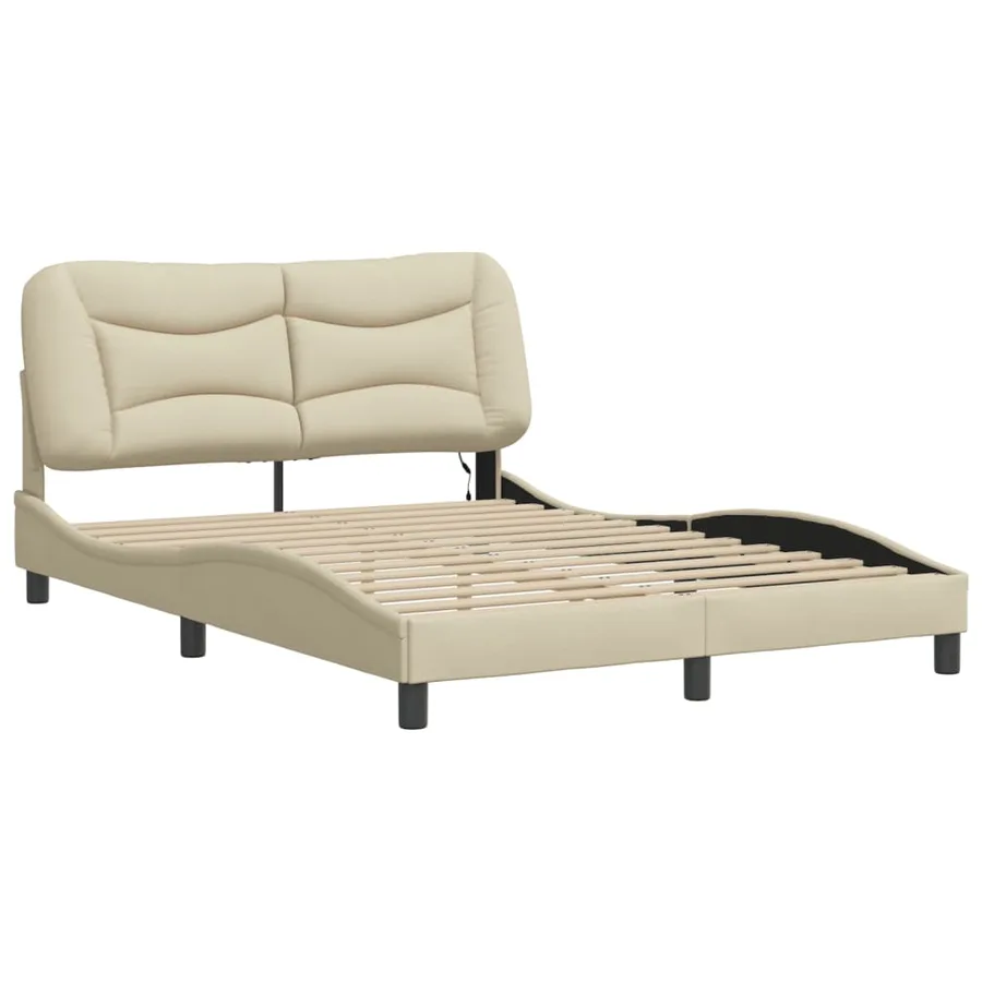 Cadre de lit avec LED sans matelas Hvar crème 120x200 cm tissu - 3