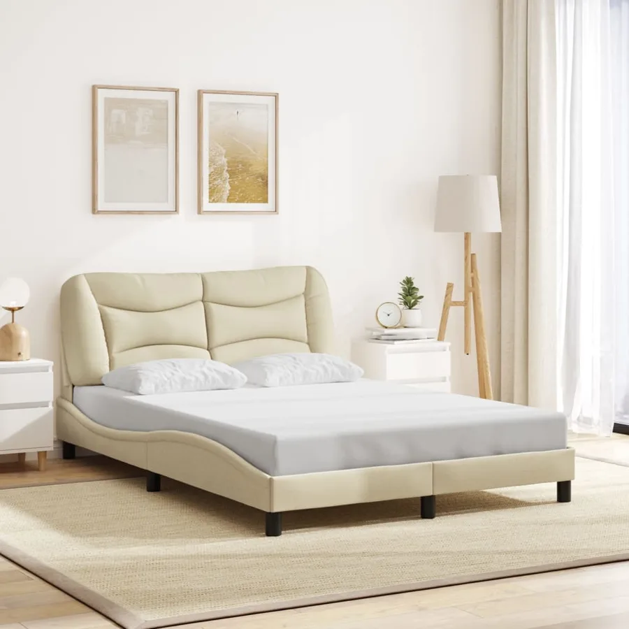 Cadre de lit avec LED sans matelas Hvar crème 120x200 cm tissu - 4