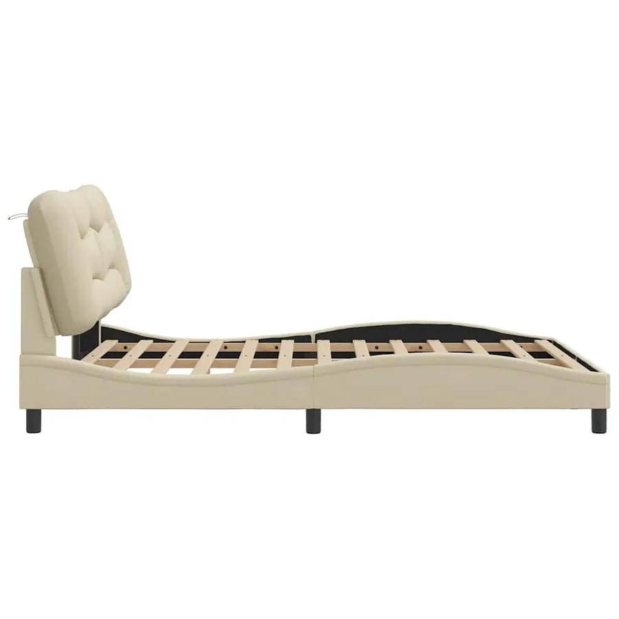 Cadre de lit avec LED sans matelas Hvar crème 120x200 cm tissu - 8