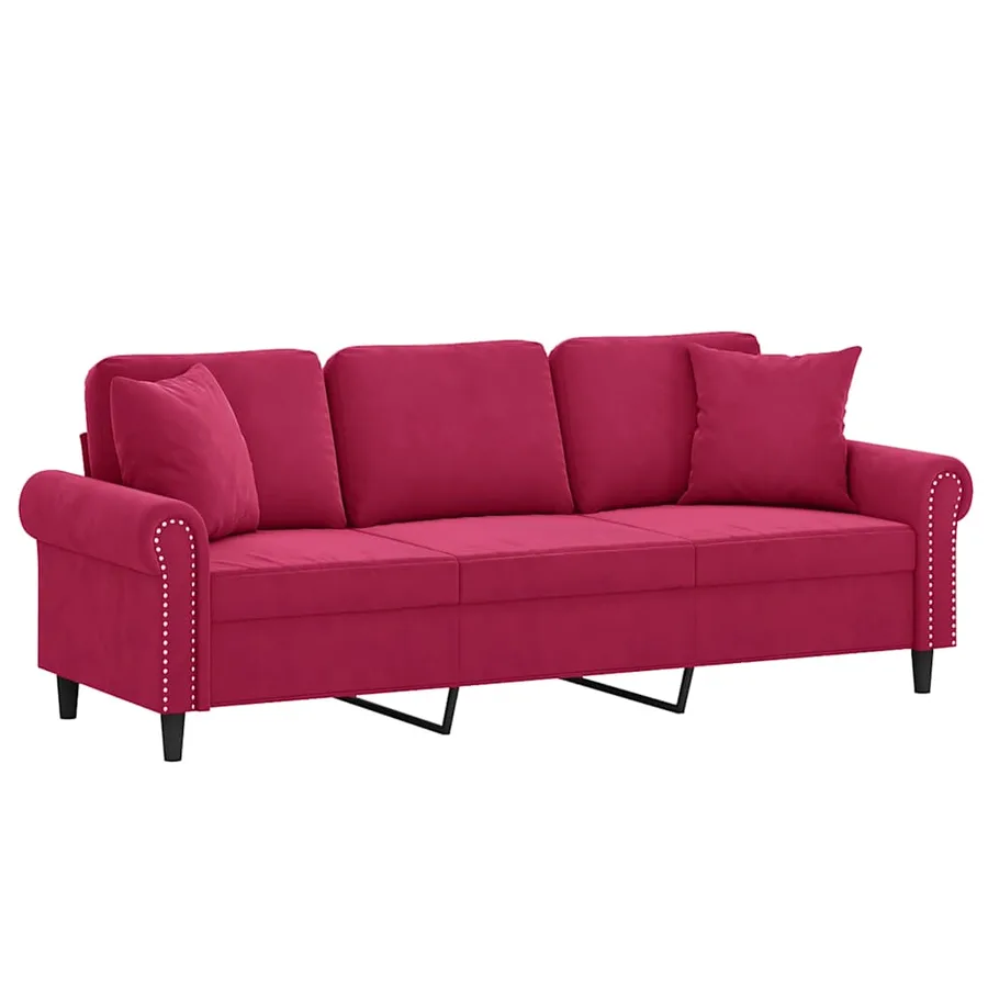 Canapé 3 places avec oreillers bordeaux 180 cm velours - 2