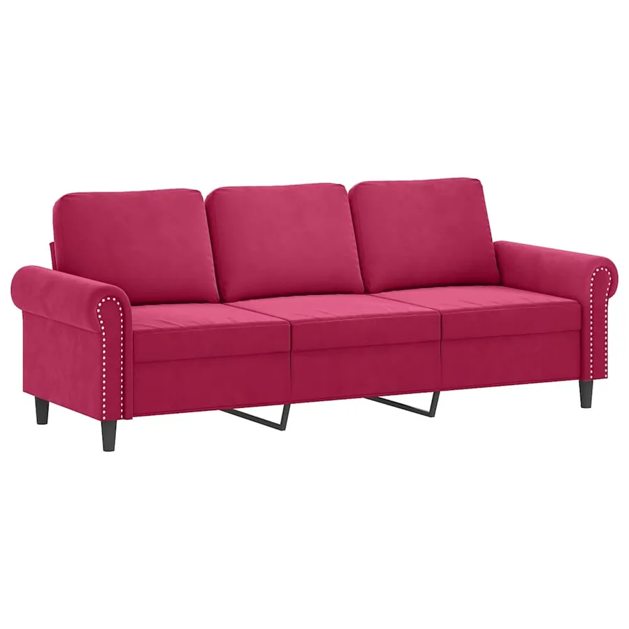 Canapé 3 places avec oreillers bordeaux 180 cm velours - 4