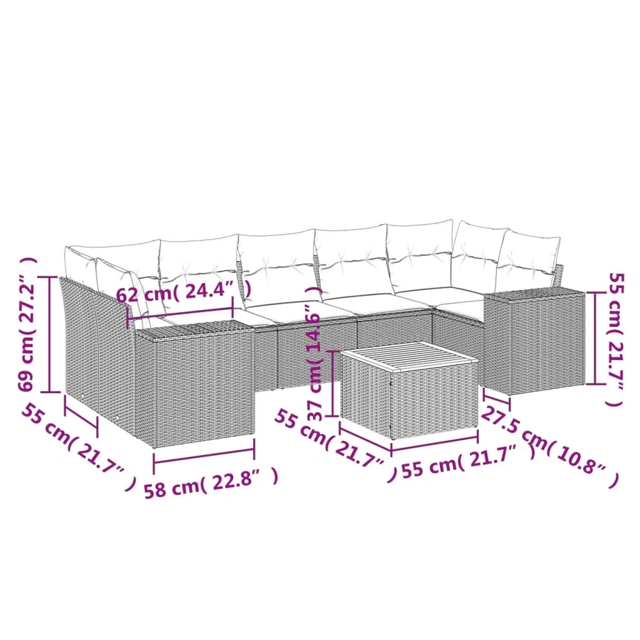 Salon de jardin avec coussins 8 pcs beige résine tressée - 3