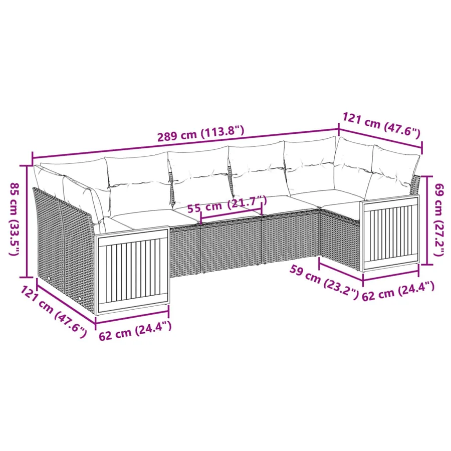 Salon de jardin avec coussins 7 pcs beige résine tressée - 3