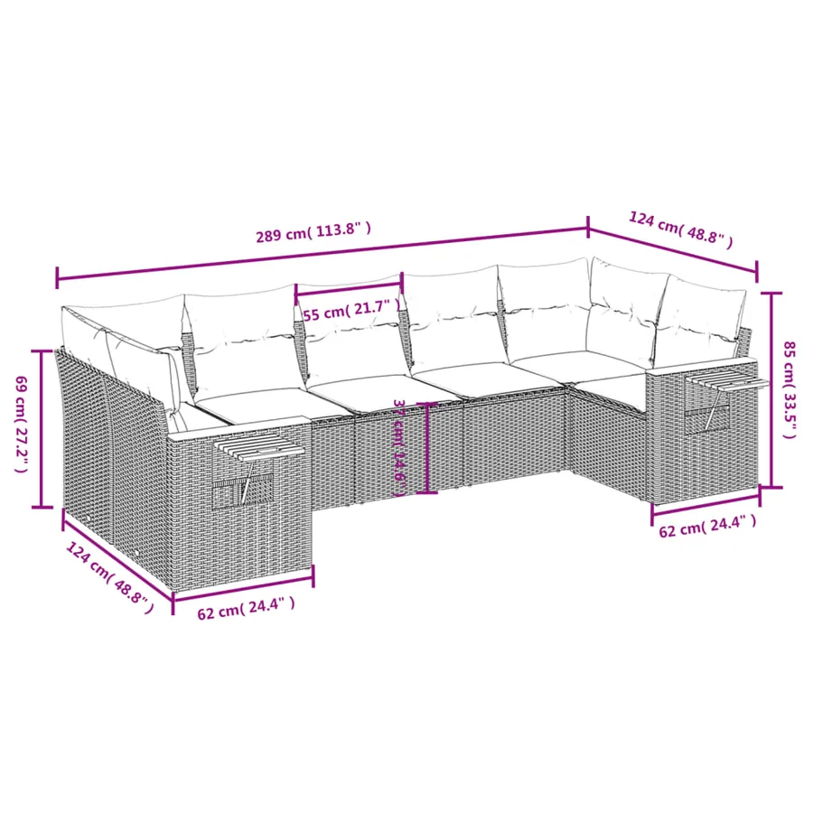 Salon de jardin avec coussins 7 pcs beige résine tressée - 3