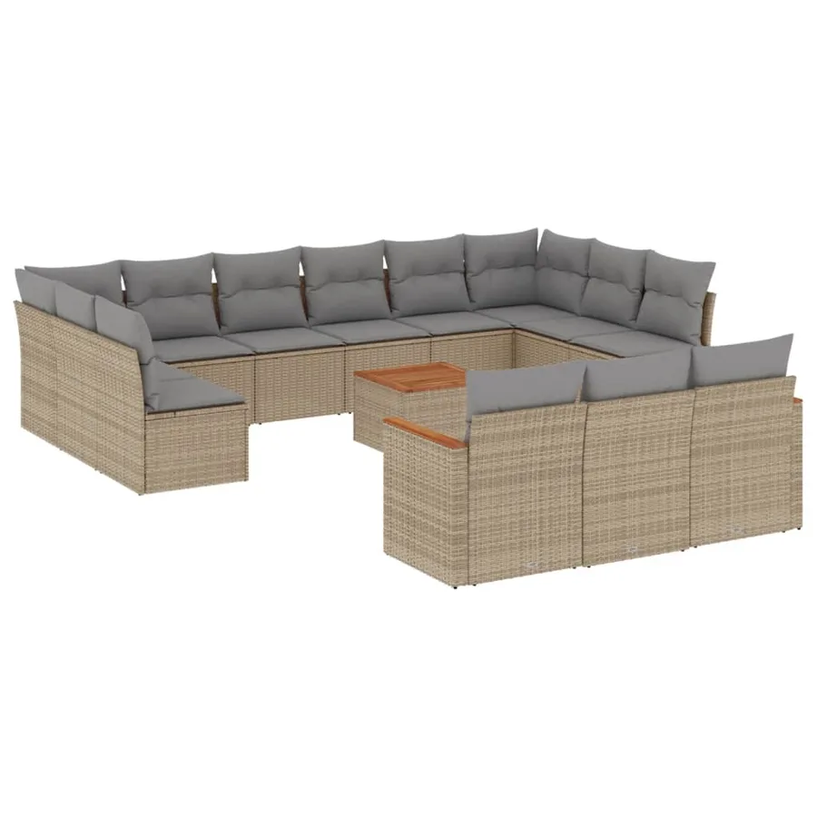 Salon de jardin avec coussins 14 pcs beige résine tressée - 2