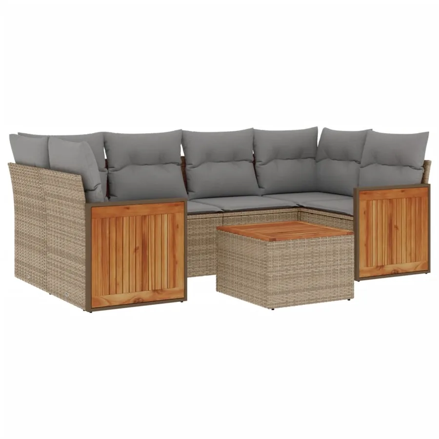 Salon de jardin avec coussins 7 pcs beige résine tressée - 2