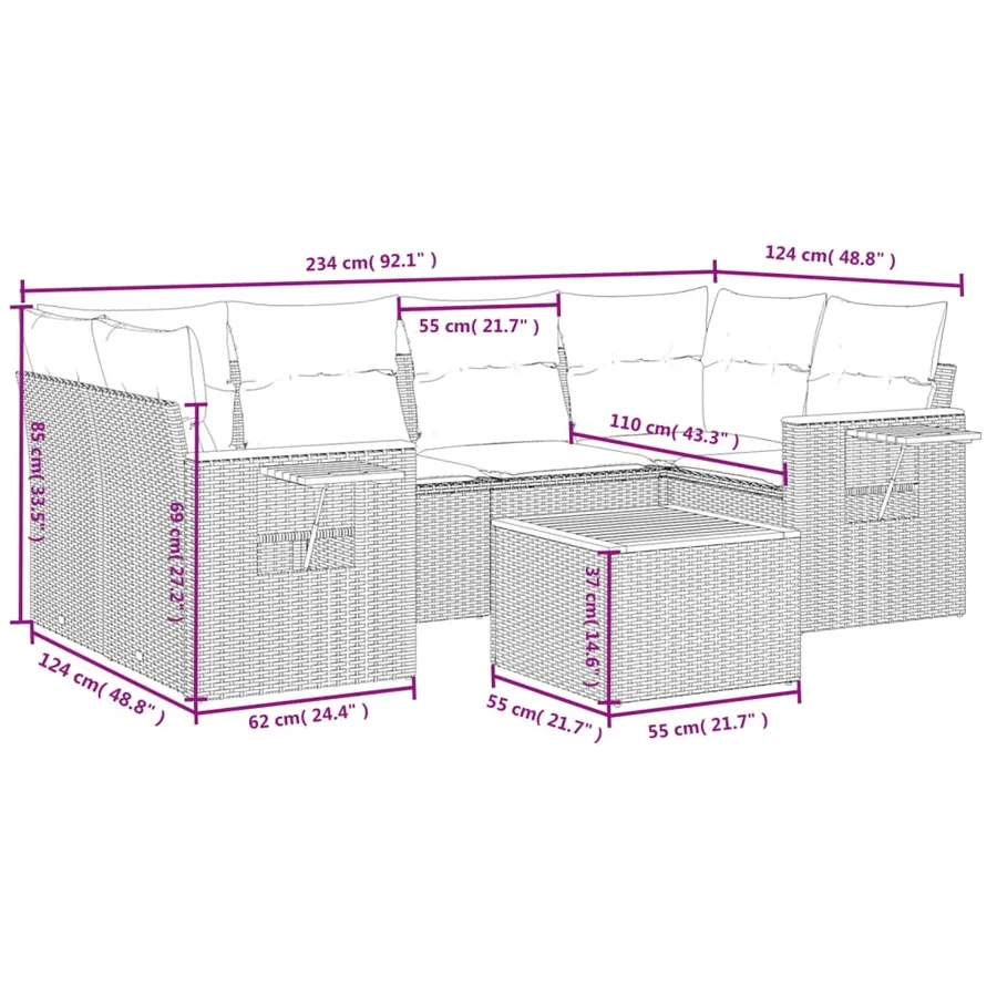 Salon de jardin avec coussins 7 pcs beige résine tressée - 3