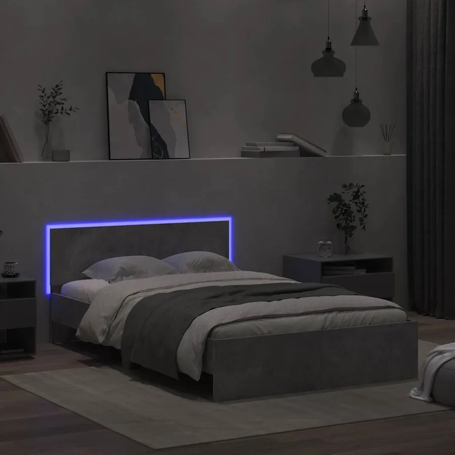 Cadre de lit avec tête de lit et LED gris béton 120x200 cm - 3