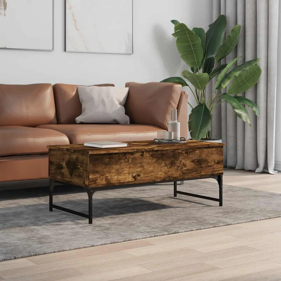Table basse chêne fumé 100x50x40 cm bois d'ingénierie et métal - 3