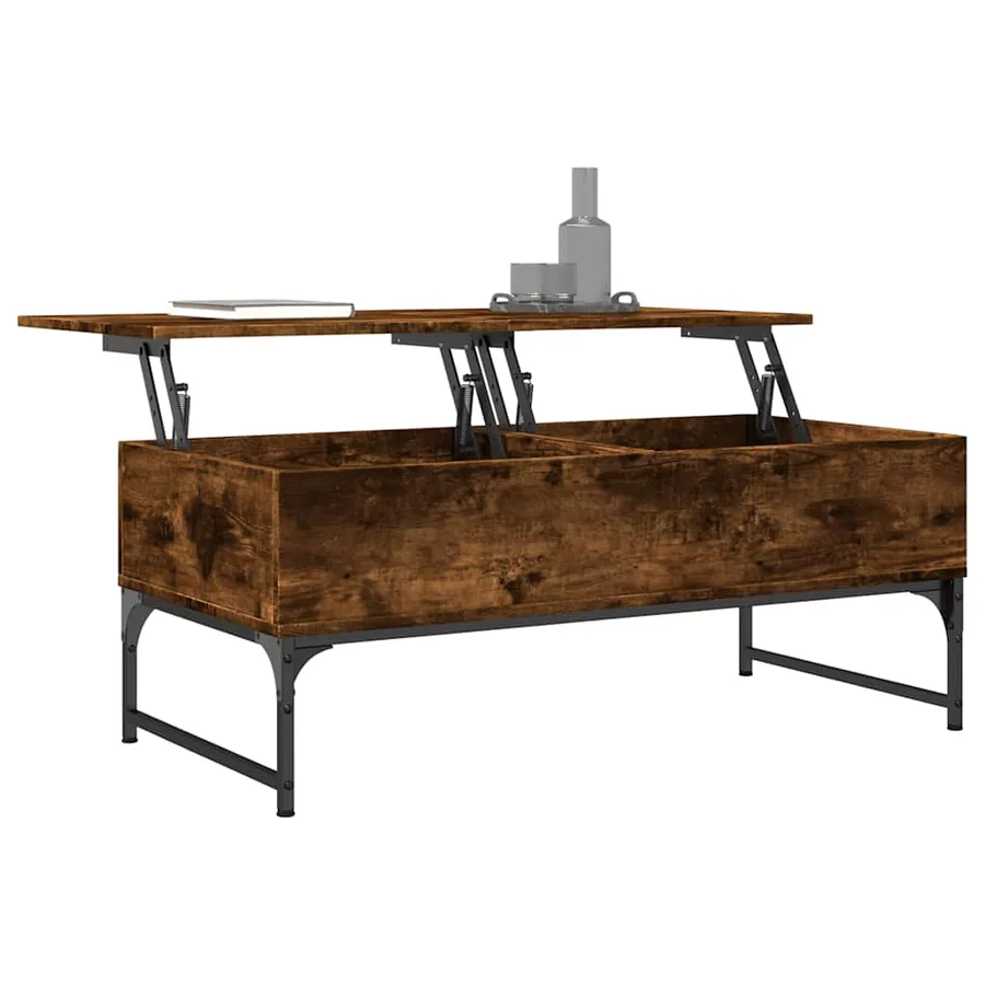 Table basse chêne fumé 100x50x40 cm bois d'ingénierie et métal - 4