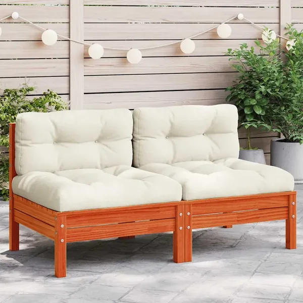 Canapé de jardin sans accoudoirs coussins 2 pcs bois massif pin