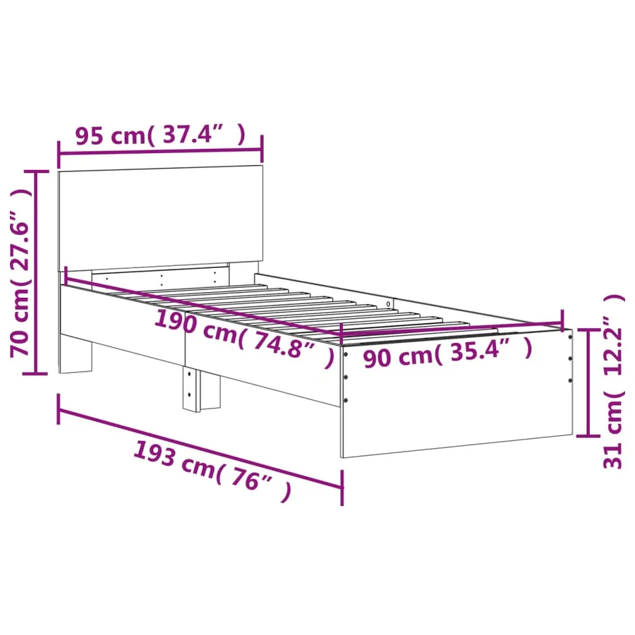Cadre de lit sans matelas avec lumières LED chêne fumé 90x190cm - 15
