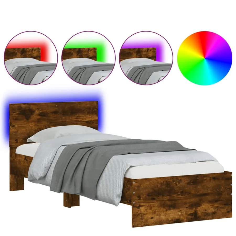 Cadre de lit sans matelas avec lumières LED chêne fumé 90x190cm - 2