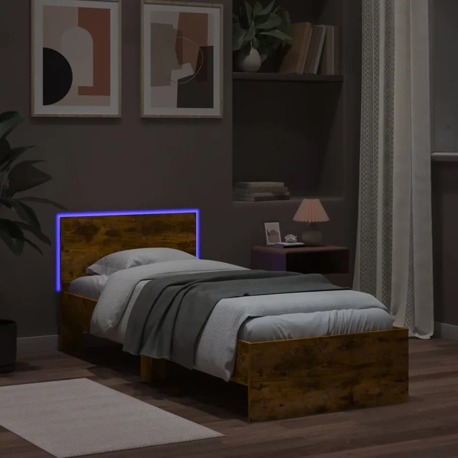 Cadre de lit sans matelas avec lumières LED chêne fumé 90x190cm - 5