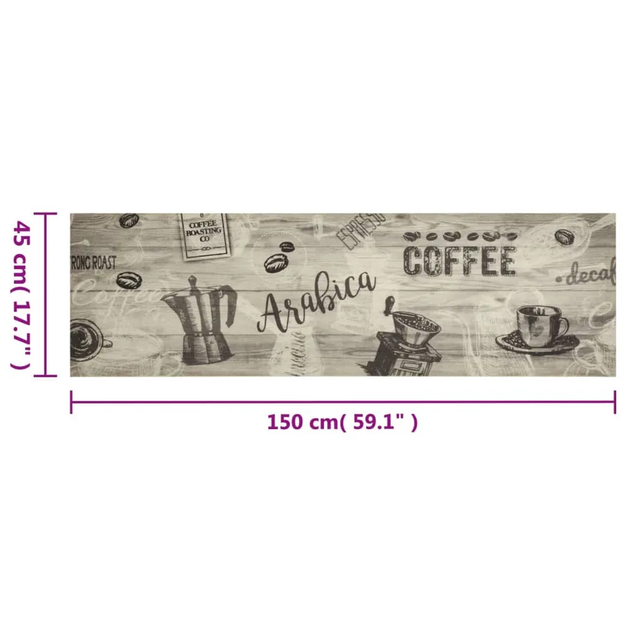 Tapis de cuisine lavable imprimé café gris 45x150 cm velours - 5