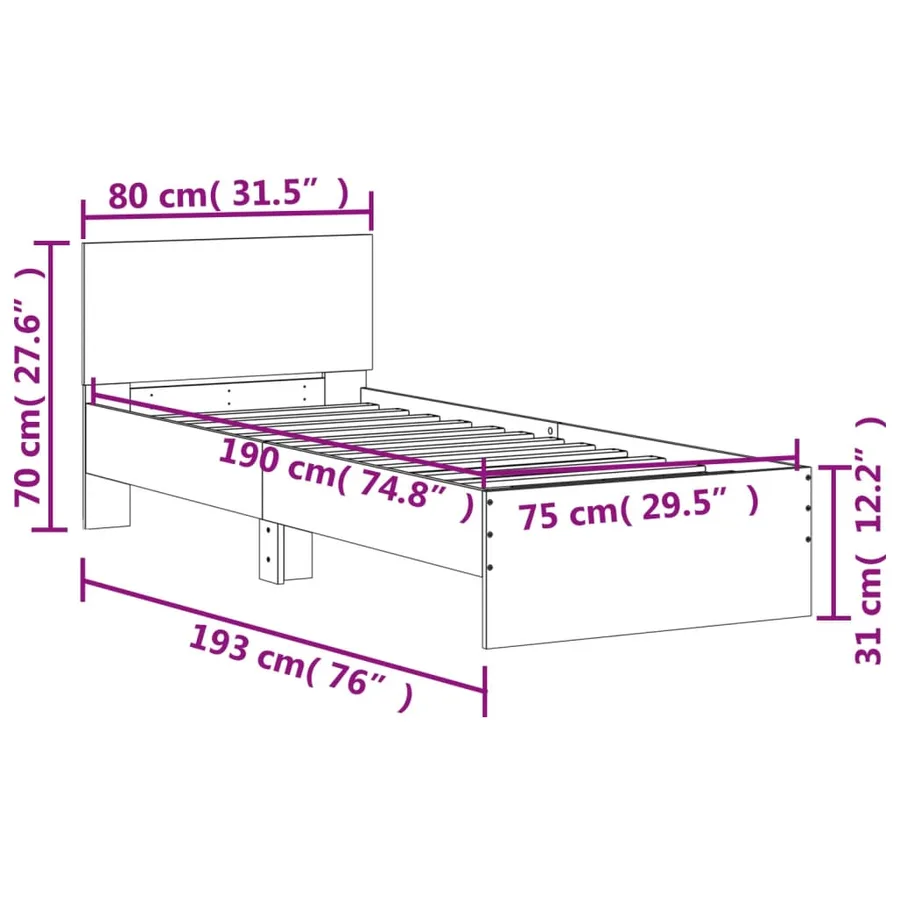 Cadre de lit sans matelas avec lumières LED gris béton 75x190cm - 15