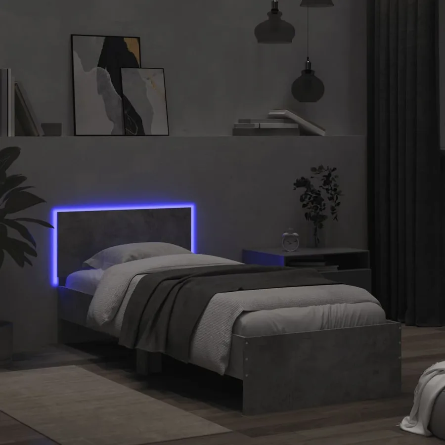 Cadre de lit sans matelas avec lumières LED gris béton 75x190cm - 5