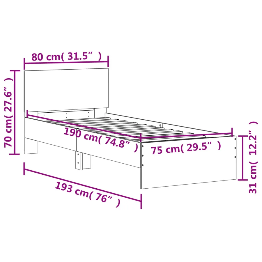 Cadre de lit sans matelas avec lumières LED 75x190 cm - 16