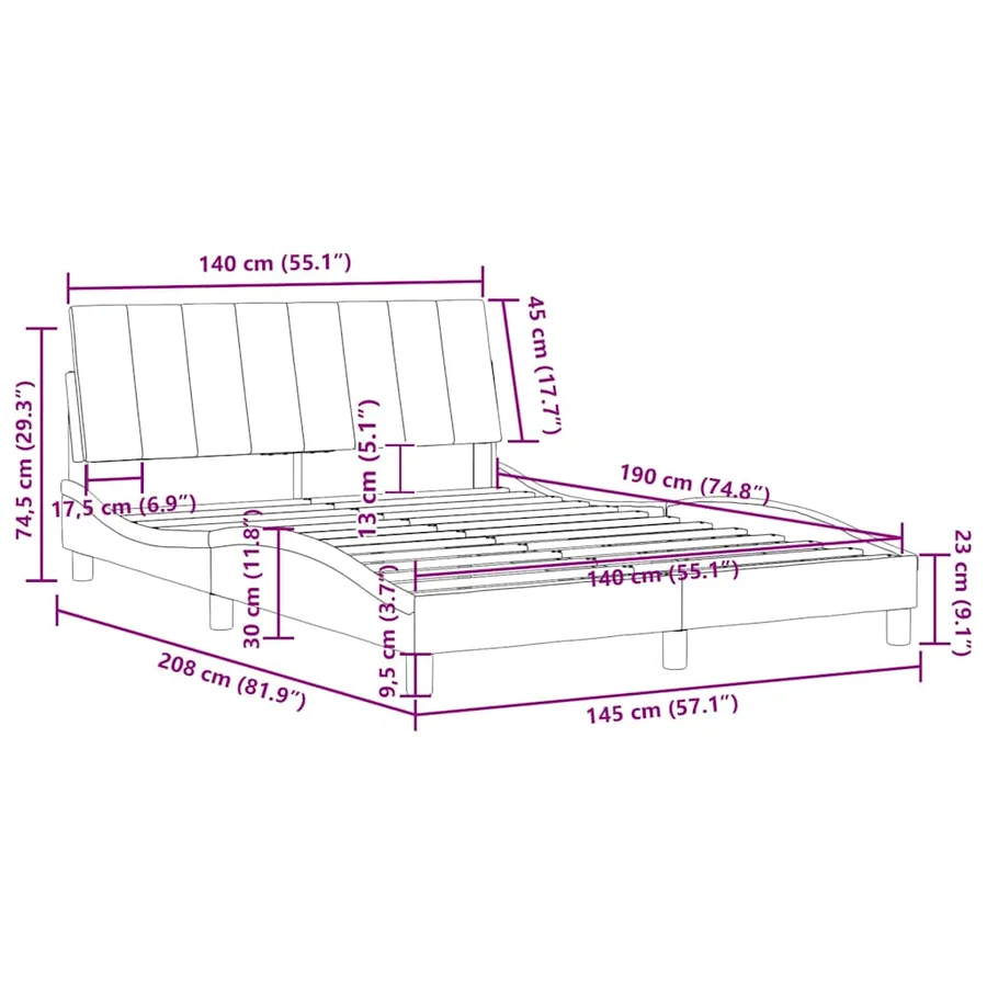 Cadre de lit sans matelas Hanko noir 140x190 cm velours - 12