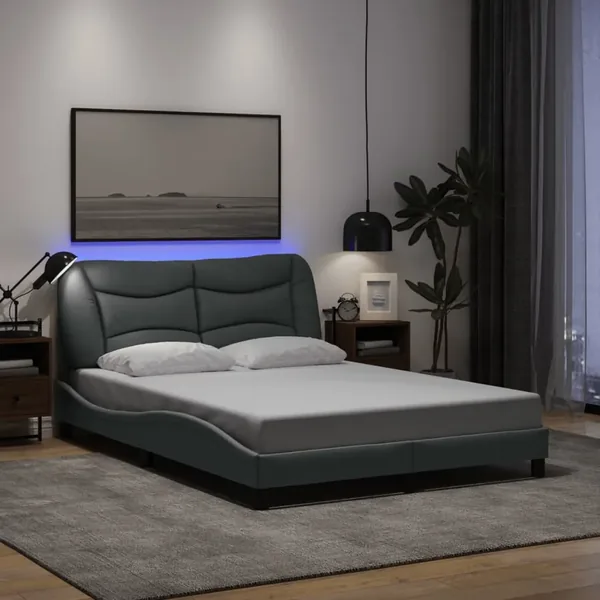 Cadre de lit avec LED sans matelas Hvar gris clair 140x190 cm tissu