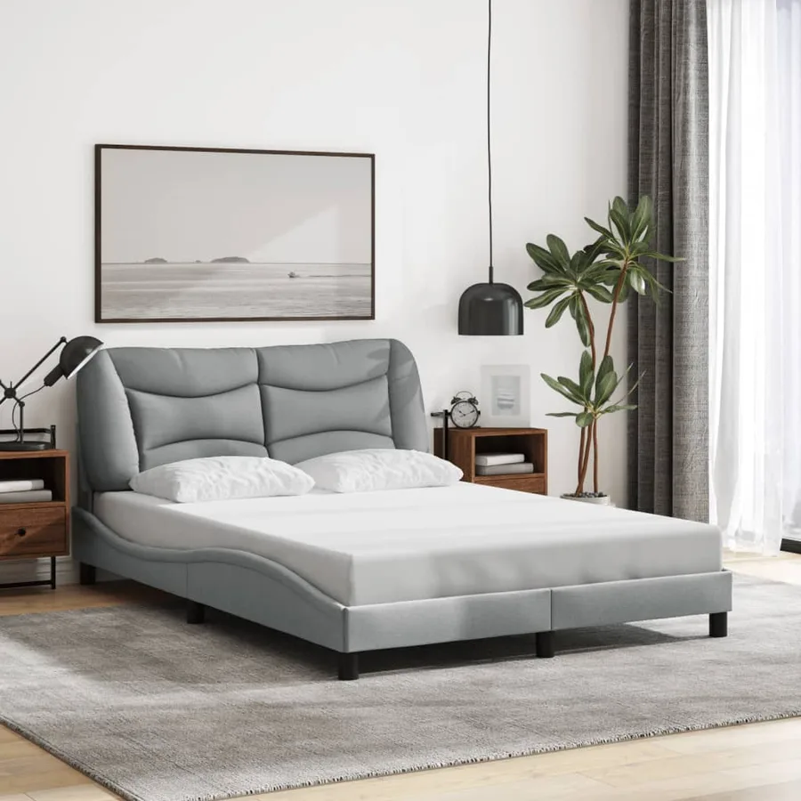 Cadre de lit avec LED sans matelas Hvar gris clair 140x190 cm tissu - 4