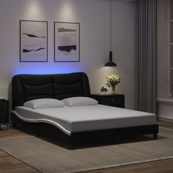 Cadre de lit avec LED sans matelas Hvar noir et blanc 140x190 cm