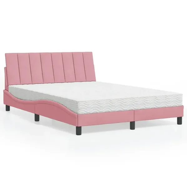 Lit avec matelas Hanko rose 140x190 cm velours