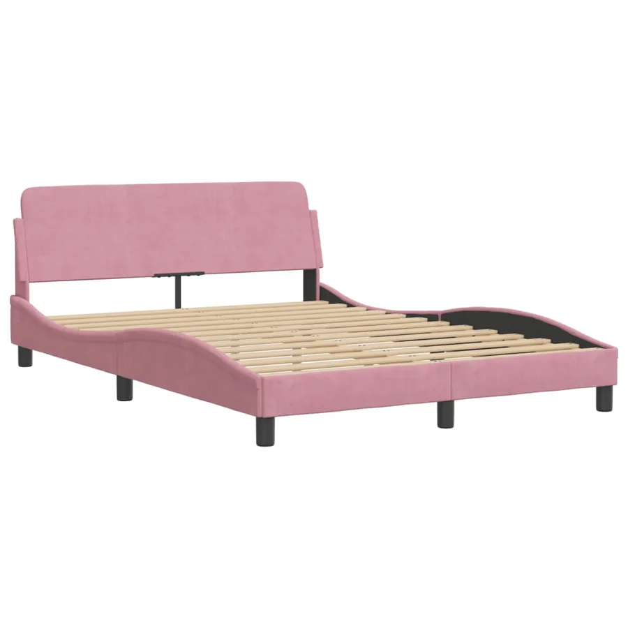 Lit avec matelas Hanko rose 140x190 cm velours - 4