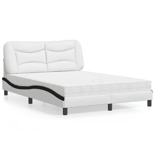 Lit avec matelas Hvar blanc et noir 140x190 cm similicuir