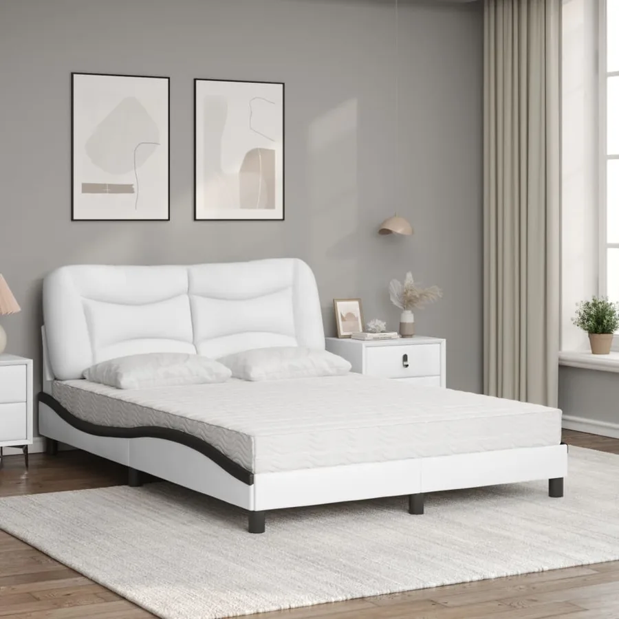 Lit avec matelas Hvar blanc et noir 140x190 cm similicuir - 3