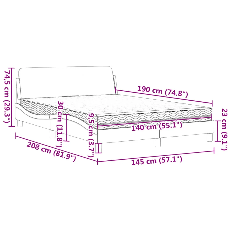 Lit avec matelas Dover rose 140x190 cm velours - 9