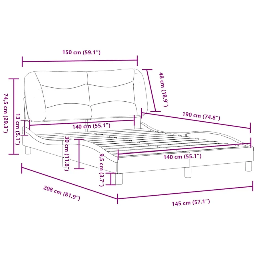 Cadre de lit sans matelas Hvar taupe 140x190 cm tissu - 12