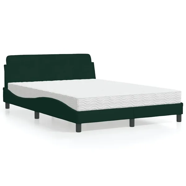 Lit avec matelas Dover vert foncé 140x190 cm velours