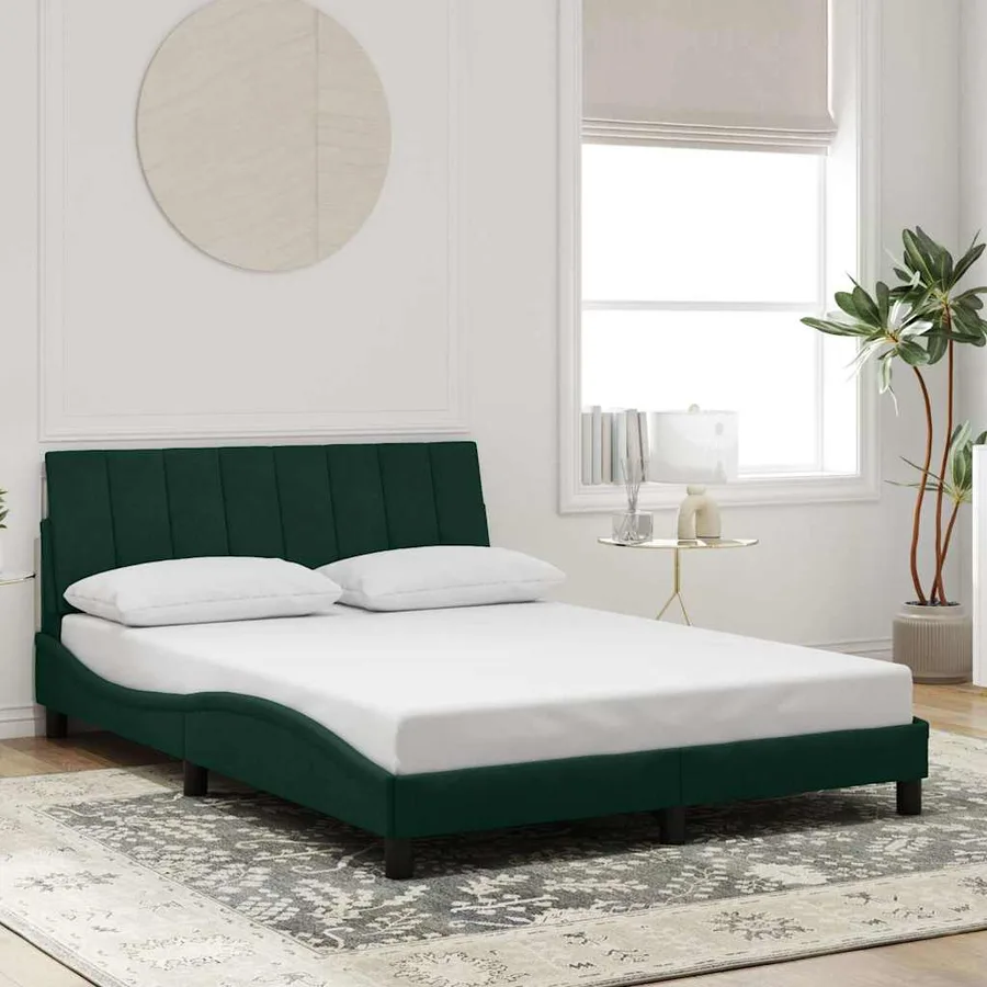 Cadre de lit avec LED sans matelas Hanko vert foncé 140x190 cm velours - 4