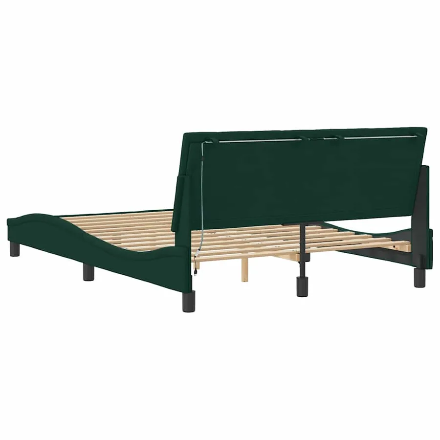 Cadre de lit avec LED sans matelas Hanko vert foncé 140x190 cm velours - 8