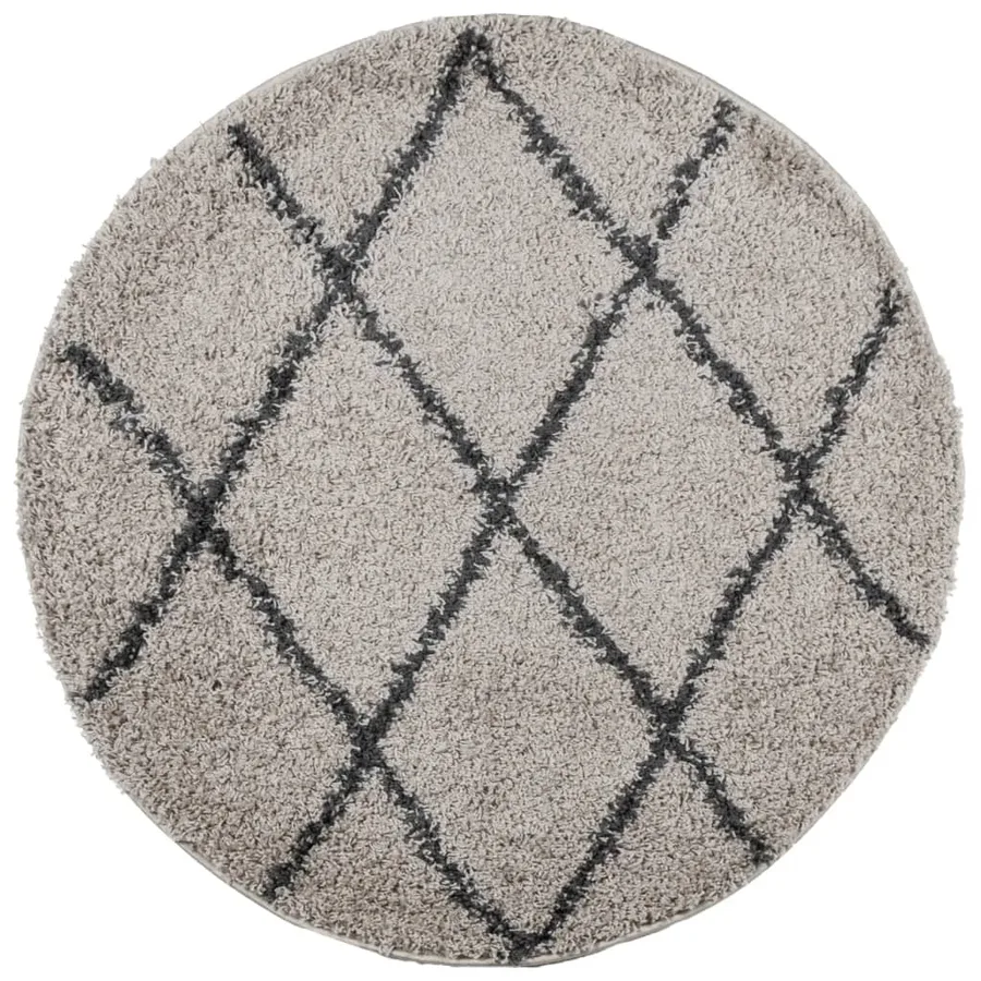 Tapis shaggy à poils longs moderne beige et anthracite Ø 80 cm - 2