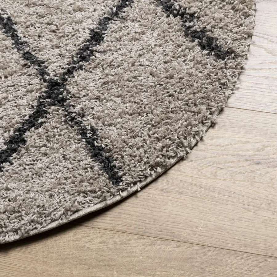 Tapis shaggy à poils longs moderne beige et anthracite Ø 80 cm - 4