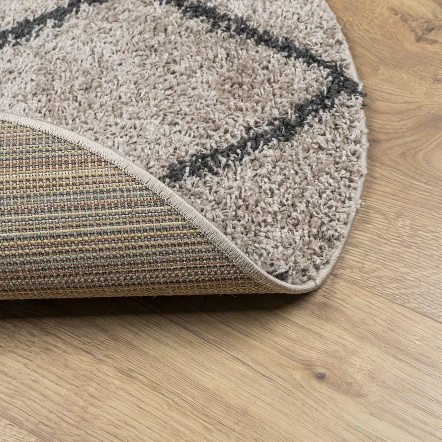 Tapis shaggy à poils longs moderne beige et anthracite Ø 80 cm - 5