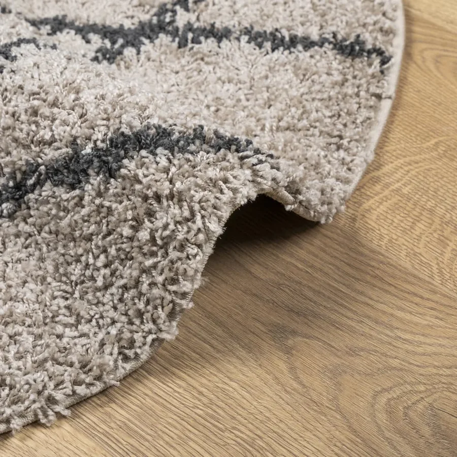Tapis shaggy à poils longs moderne beige et anthracite Ø 80 cm - 6