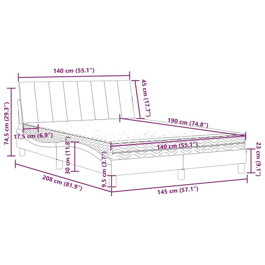Lit avec matelas Hanko vert foncé 140x190 cm velours - 11