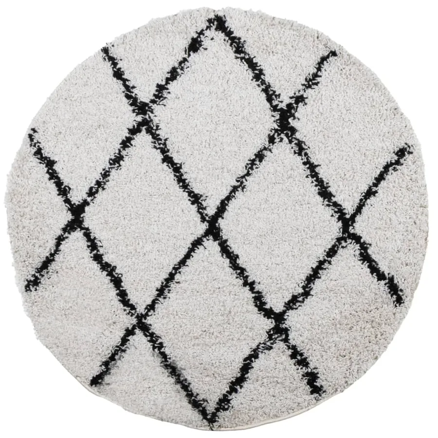 Tapis shaggy à poils longs moderne crème et noir Ø 280 cm - 2
